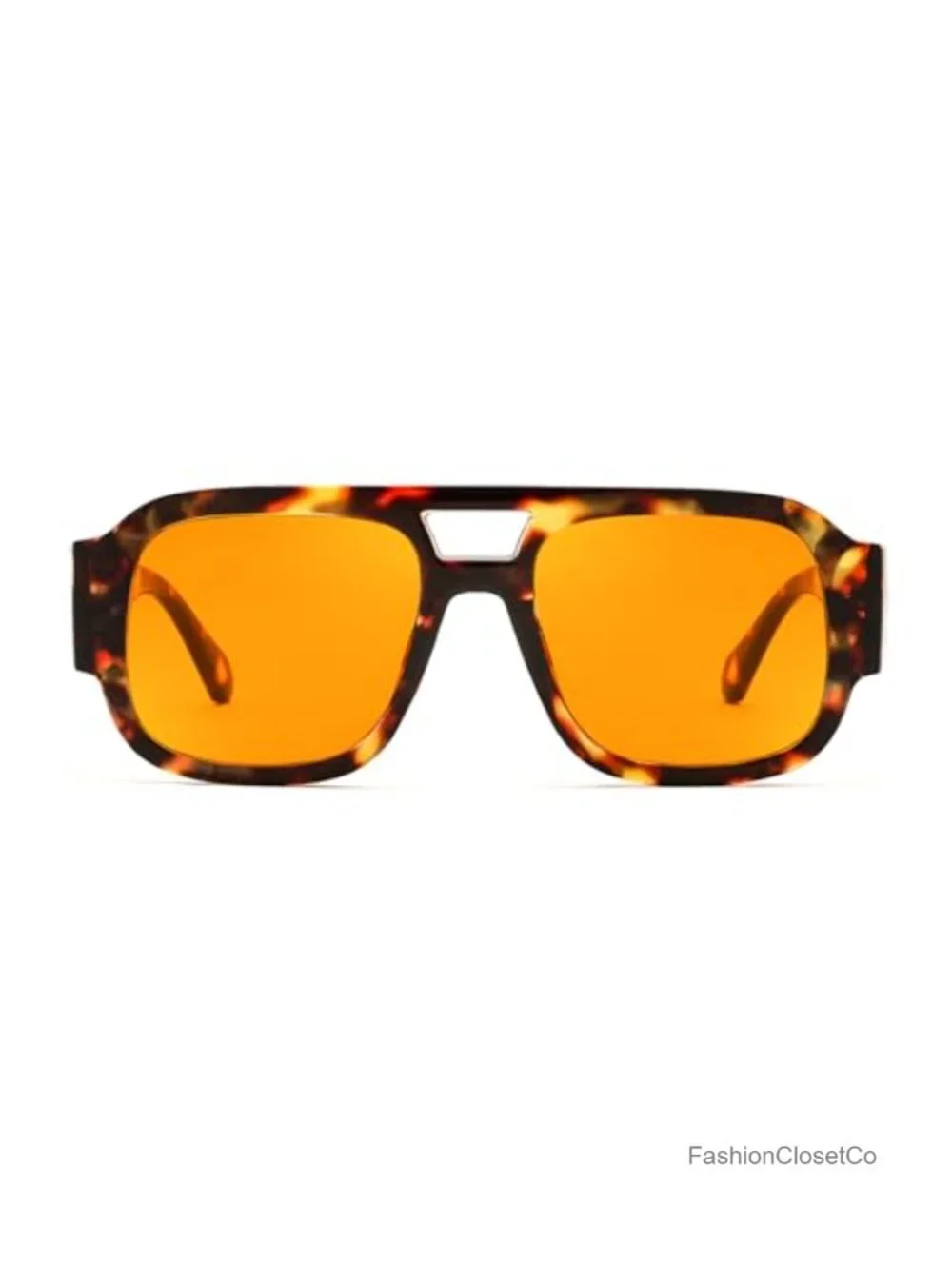 Retro Aviator Sunglasses, Men's 70s Double Bridge Thick Frame Square Pilot UV400